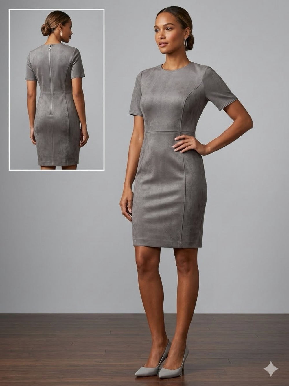 Elie Tahari Gray Short-Sleeve Sheath Dress